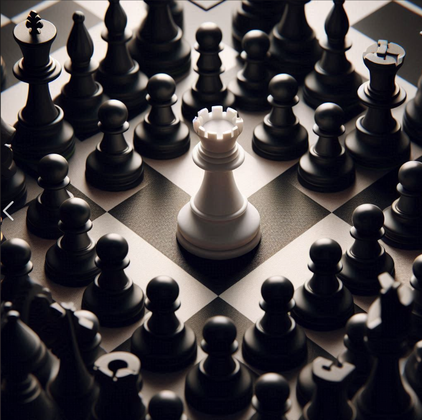 White Rook Surrounded By Black Pawns