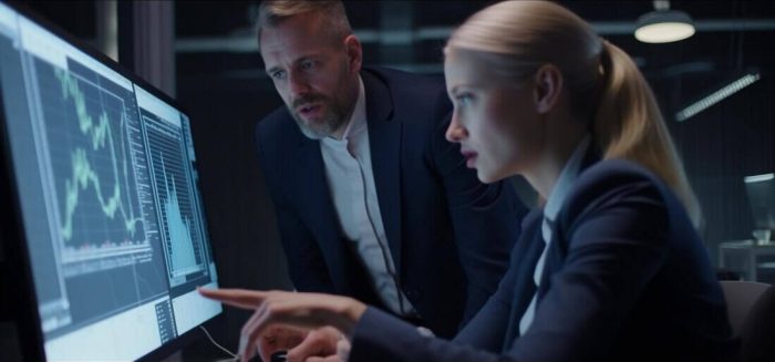 Confident businessman pointing coded data computer screen rbimrdm9rirsg38i1ngqhrhpysln5cvxc4xely7d1i
